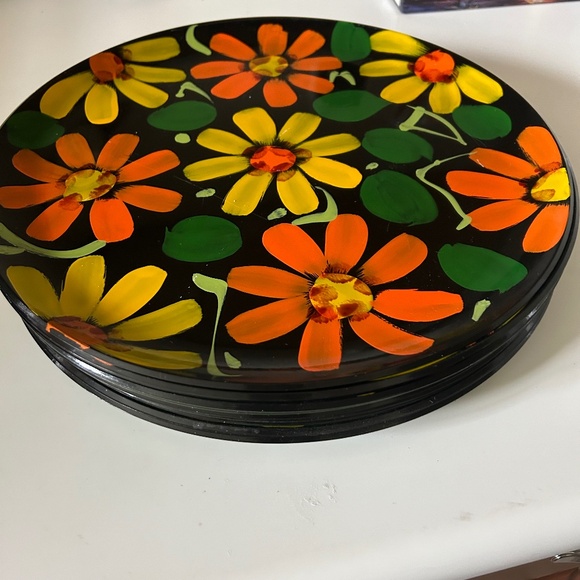 Vintage 1960s Japan MCM Round 13" Tray / Platter Hand Painted Flower Power - Picture 2 of 7